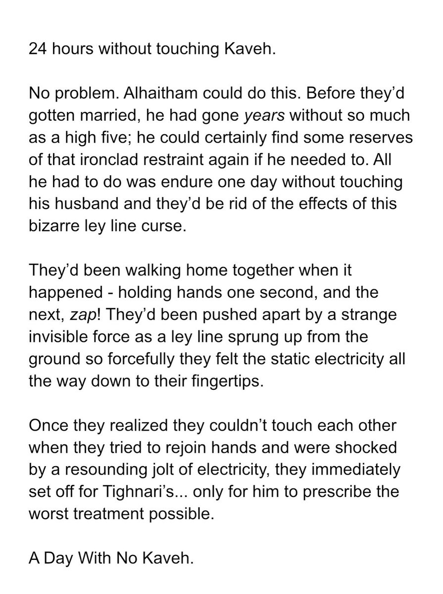 kittykatara_emb's tweet photo. Reverse trope WIP where - instead of having to touch constantly (which I am actually writing too lol) - Kaveh &amp; Alhaitham have to NOT touch for 24 hrs to resolve a curse

Spoiler: Alhaitham the Atrociously Downbad Wet Cat has a hard time keeping his hands to himself

#haikaveh https://t.co/6AZzki62yK