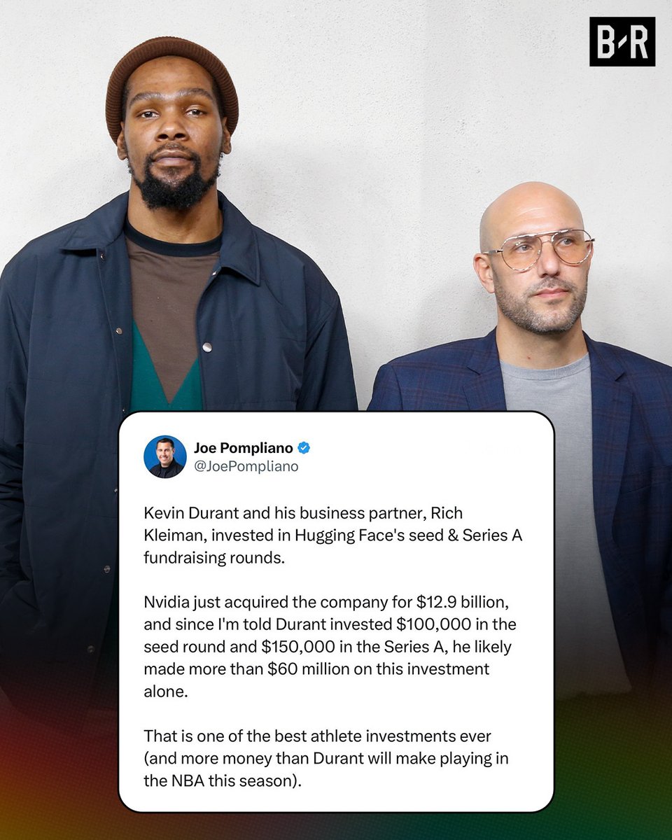 BleacherReport's tweet photo. Kevin Durant just made one of the best athlete investments EVER 😳💰

$250,000 ➡️ $60,000,000+

(via @JoePompliano, @KDTrey5) https://t.co/HTUC0RWfMi