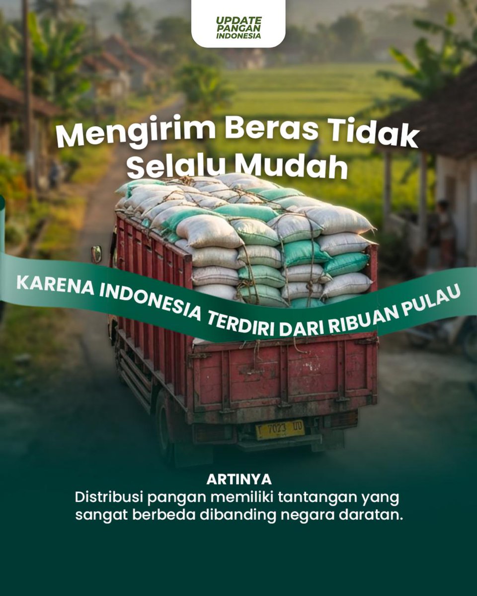 BULOG_Mkw's tweet photo. Sebagai negara kepulauan dengan kondisi geografis yang beragam, distribusi pangan menghadapi tantangan tersendiri. Dari pegunungan, lautan, hingga wilayah terpencil, setiap daerah membutuhkan akses pangan yang merata agar kebutuhan masyarakat tetap terpenuhi.

Untuk menjangkau masyarakat di seluruh Indonesia, termasuk di wilayah 3T (Terdepan, Terluar, dan Terpencil), Pemerintah melalui Perum BULOG menyalurkan beras melalui jaringan gudang dan distribusi yang luas. Selain itu, penyaluran beras SPHP juga dilakukan melalui  untuk membantu menjaga stabilitas pasokan dan harga.

Karena pangan yang tersedia di seluruh penjuru Indonesia adalah bagian dari upaya bersama mewujudkan ketahanan pangan nasional. 🌾

#UpdatePanganIndonesia #KetahananPangan #SPHP #PanganUntukIndonesia