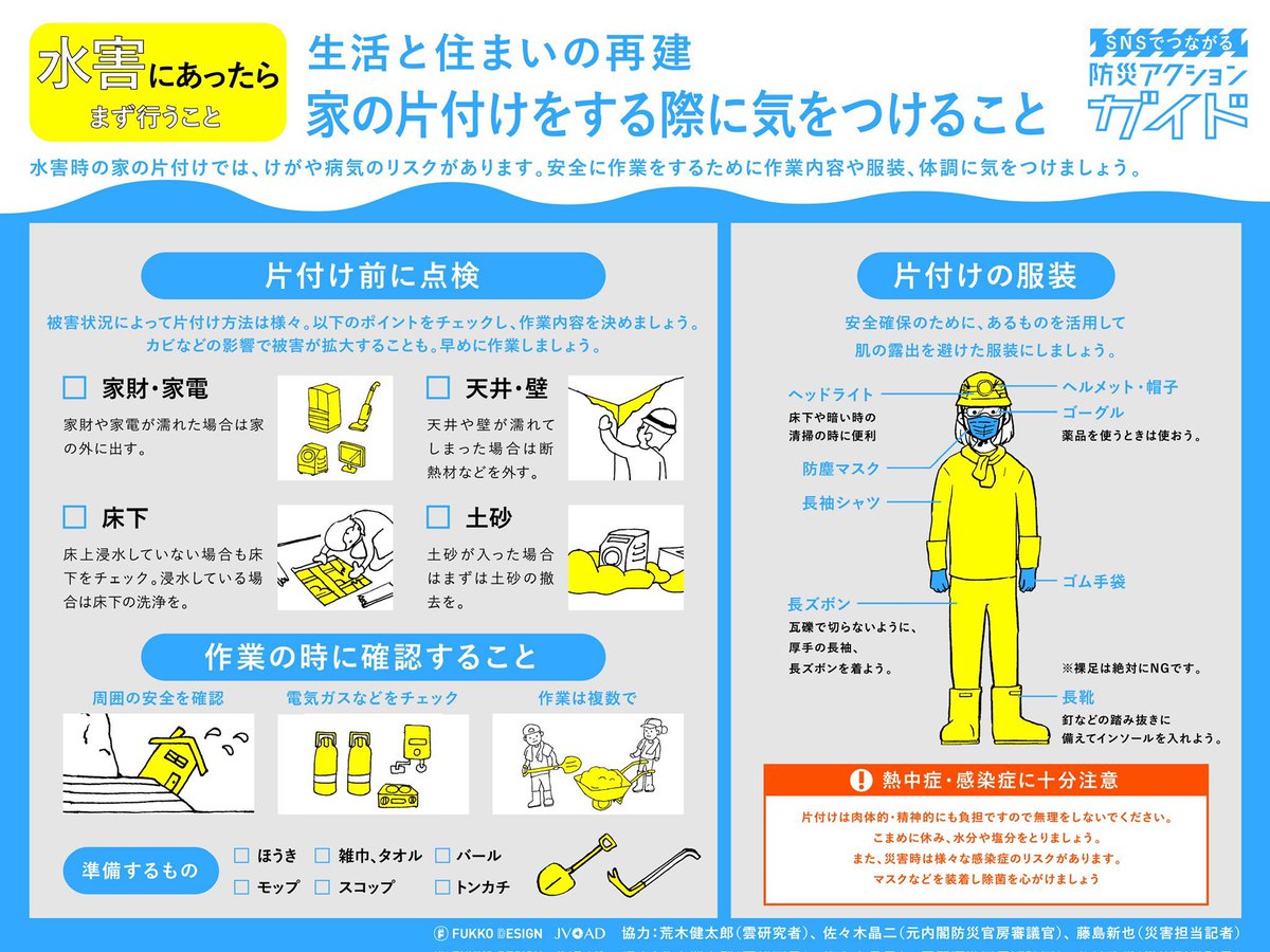 arakencloud's tweet photo. 石川・富山の水害被災地の方に届きますように。
生活と住まいの再建のためにまず必要なことをまとめました。自宅が浸水すると何から手を付けたらいいかわからないこともあると思います。被害写真の撮影、片付け方法、罹災証明書申請、保険会社への連絡のほか、片付け時の注意点もぜひご確認ください。 https://t.co/Dtmf6f9Jlh
