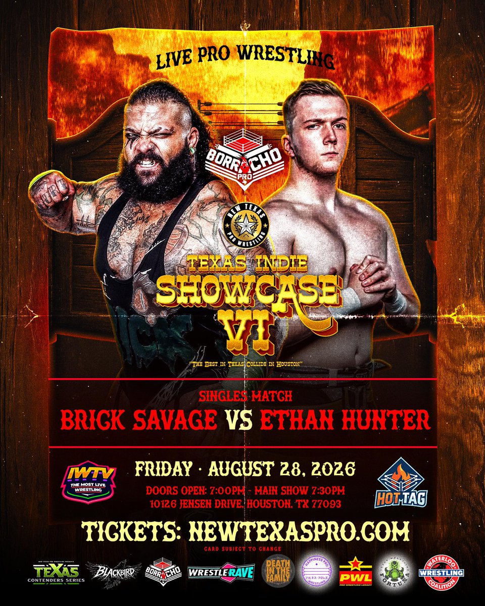 NewTexasPW's tweet photo. ❗️TOMORROW NIGHT❗️

10 of the Top Promotions in Texas all come together for one night of Pro Wrestling action on Friday, August 28 live from the Houston Premier Arena!! 

Front Row is SOLD OUT! Only 8 Second Row Seats Remain!! Less than 55 Seats Total Remain!!

Make sure you grab your seats before they are gone! You can use promo code NewTexas10 for 10% off of all remaining tickets before doors open!!

- Doors Open at 7PM
- Streaming Live on IWTV & YouTube 
- Full Bar and Food Vendors 

#TIS6 • 8/28 • 7:30PM
10126 Jensen Dr • Houston, TX

🎟️: https://t.co/jQswDTPhlV