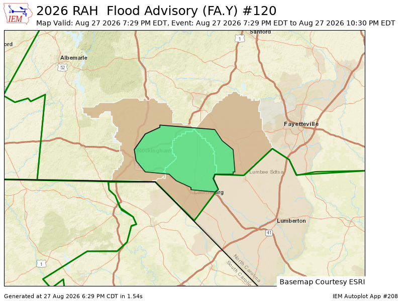 caudlemedia's tweet photo. RAH issues Flood Advisory for Hoke, Richmond, Scotland [NC] till Aug 27, 10:30 PM EDT https://t.co/gU6uIesVhz https://t.co/V3wA2iDDVi