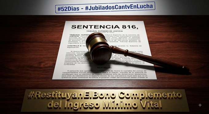 MarcoCeballo's tweet photo. #27Ago La Sentencia 816 es Doctrina para Homologar Pensiones en Sector Público,#CANTV se Niega a Cumplir el Escenario 2:Aumentos a Futuro por Cargo Van #59Dias #RestituyanElBono Complemento del Ingreso Mínimo Vital a $200 @salaprensaCantv @OITAmericas @ReporteYa @la_katuar @NTN24 https://t.co/1CcI3wceqz