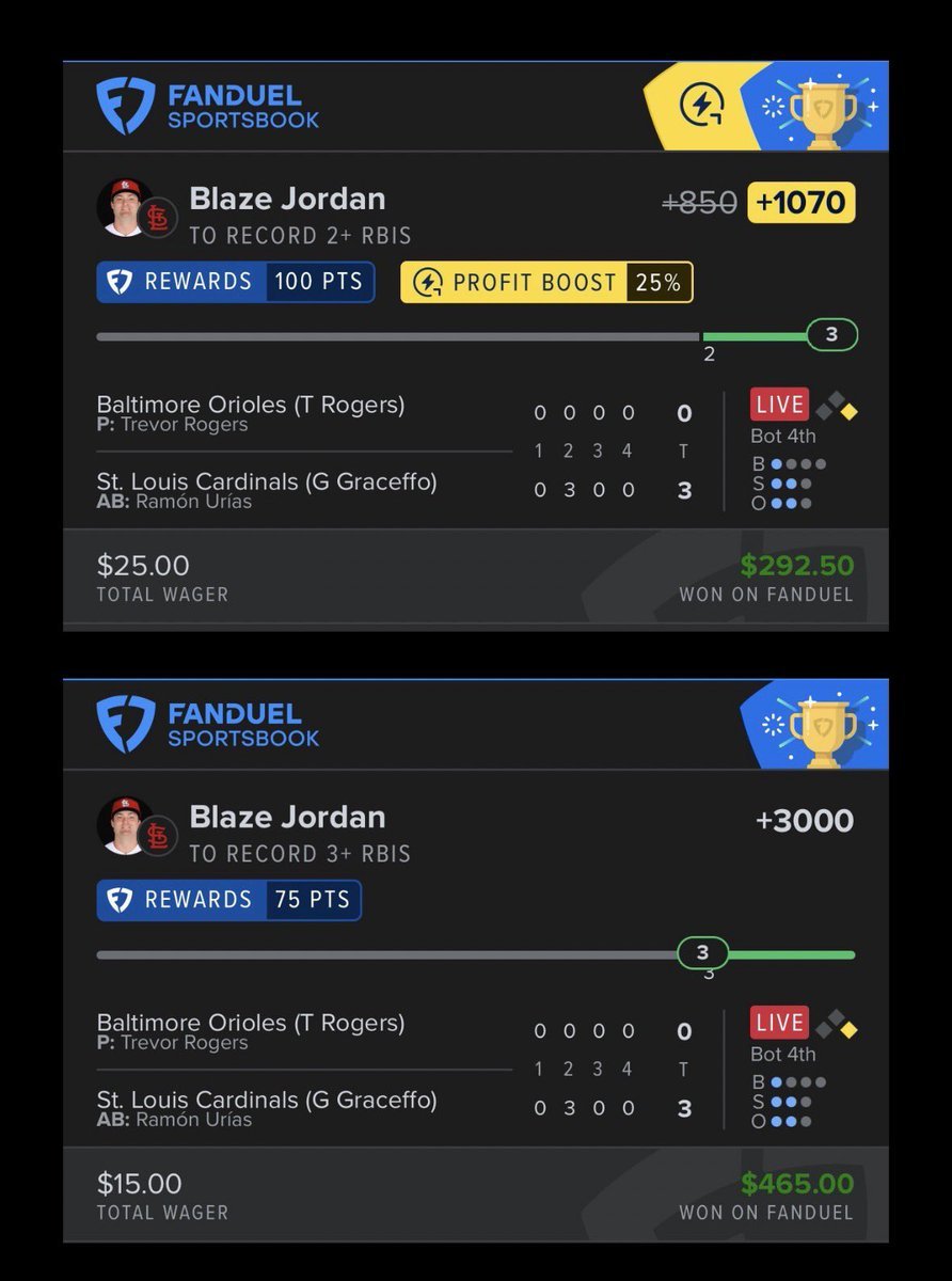 Natalie_Bets's tweet photo. BLAZE JORDAN AUGUST 2026 HERO 🦸‍♂️ 

Cash 2 +1070 ✅ &amp; 3 +3000 ✅✅

All on a 2nd inning Bomber!!!!

He just left the game in the top of the 8th with an injury. Get well soon Blaze 🙏

https://t.co/9Txj7rDKBB https://t.co/zmFNzhdEtv