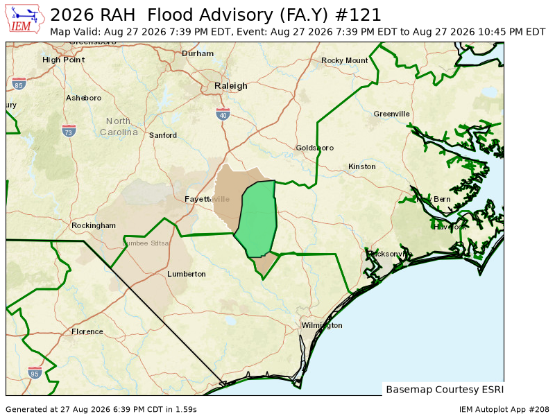 caudlemedia's tweet photo. RAH issues Flood Advisory for Sampson [NC] till Aug 27, 10:45 PM EDT https://t.co/UELNL6OR8l https://t.co/OWlhbPs38J