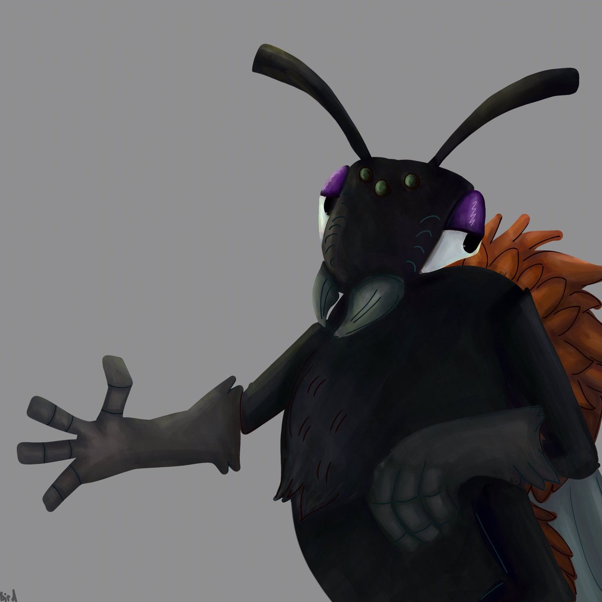thatonecreatur's tweet photo. I did this drawing last year of one of my ocs/sonas (?). She's a female tawny mining bee, Andrena fulva. That species is my favourite species of insect. 

Coloured background + alternative version with grey background instead. https://t.co/L8cRANu6MV