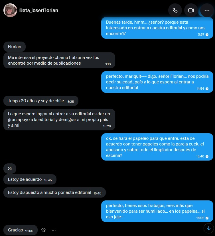 ChamoHub's tweet photo. Entre las nuevas solicitudes empezamos a aceptar hombres... o intentos de ello, den la bienvenida a un limpiado y y cornudo oficial de @loserWhiteboyCL, siendo el ejemplo del más macho de Chile~
♥+🔁=Compartan para que todos vean al vende patría chileno.
#Nationplay #ChamoHub https://t.co/cnXWl6T38P