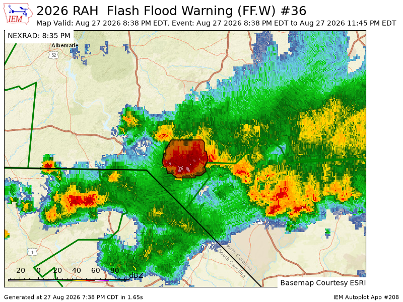 caudlemedia's tweet photo. RAH issues Flash Flood Warning [flash flood: radar indicated] for Scotland [NC] till Aug 27, 11:45 PM EDT https://t.co/RimNBcla6D https://t.co/9I6gomTM0J