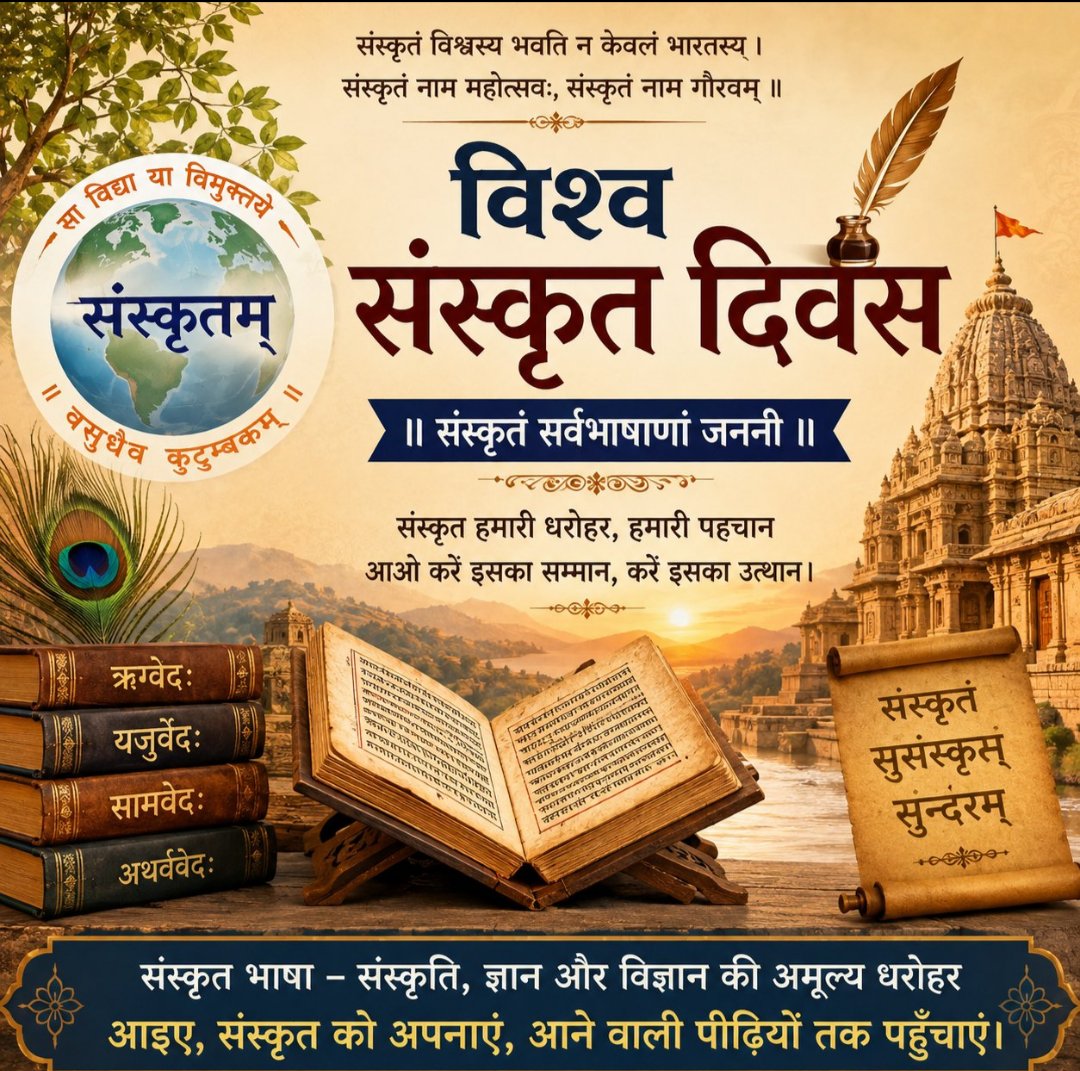 PoojaAzamgadi's tweet photo. विश्व की प्राचीनतम और समृद्ध भा��ाओं में से एक संस्कृत के संरक्षण, संवर्धन एवं प्रचार-प्रसार को समर्पित 'विश्व संस्कृत दिवस' की सभी देशवासियों को हार्दिक शुभकामनाएं।

#संस्कृत_भाषा_दिवस #विश्व_संस्कृत_दिवस https://t.co/elLcwbfPp5