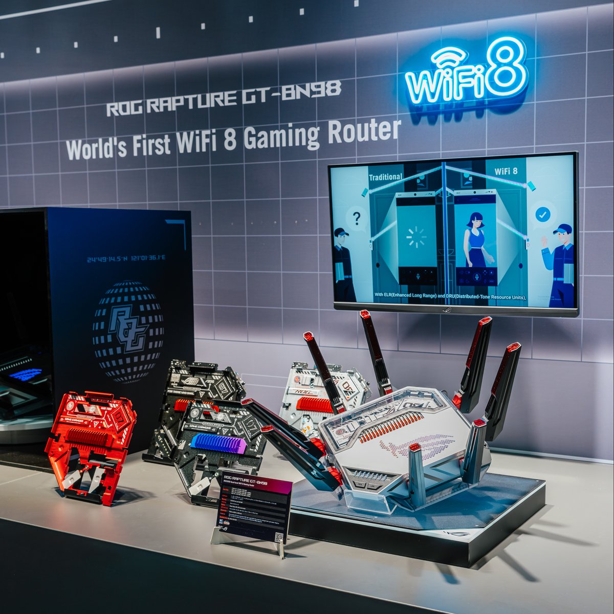 ASUS_ROG's tweet photo. Networking, on display at #ROGGamescom2026. 🔥
 
🚀 ROG Rapture GT-BN98 — World’s first WiFi 8 gaming router
🛡️ ASUS SecureGo Powered by McAfee — Advanced security and protection
 
Which one are you most excited to see? 👇
 
#ROGGamingRouter #ROGGamescom20266 #WiFi8 #GTBN98 #ASUSSecureGo