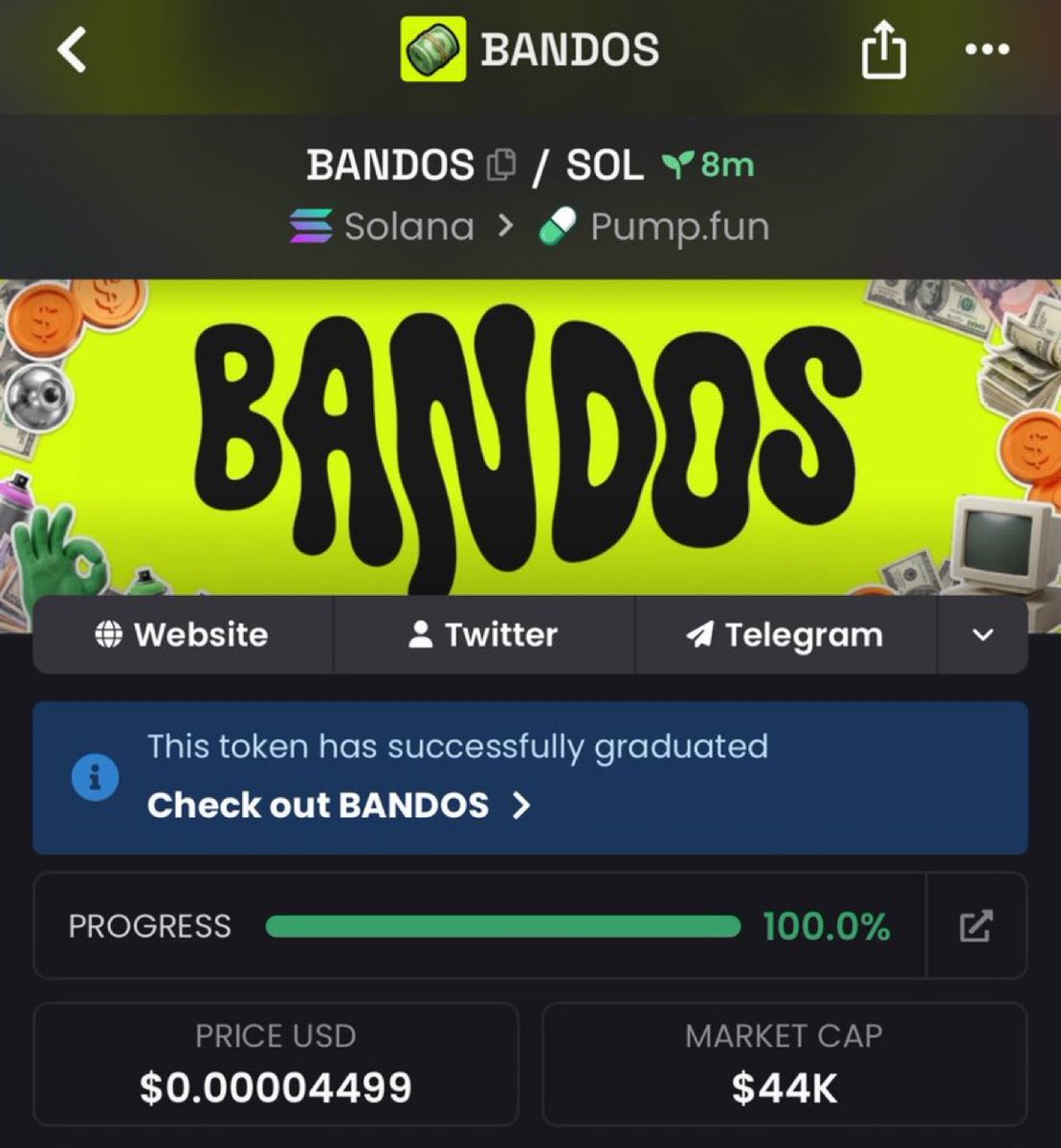 Strong69108's tweet photo. 🚨 $BANDOS | $44K MC 👀🔥

Caught $BANDOS around $44K MC and shared it with my community while the setup was still early. 📈

Keeping this one on watch — let’s see how it develops. 🚀

CA: HG3sZ52NRmNpm2BueL1MSBM3krr5M6YJtQohjNyhpump

#BANDOS #Memecoin #Solana #EarlyCalls #CryptoAlpha