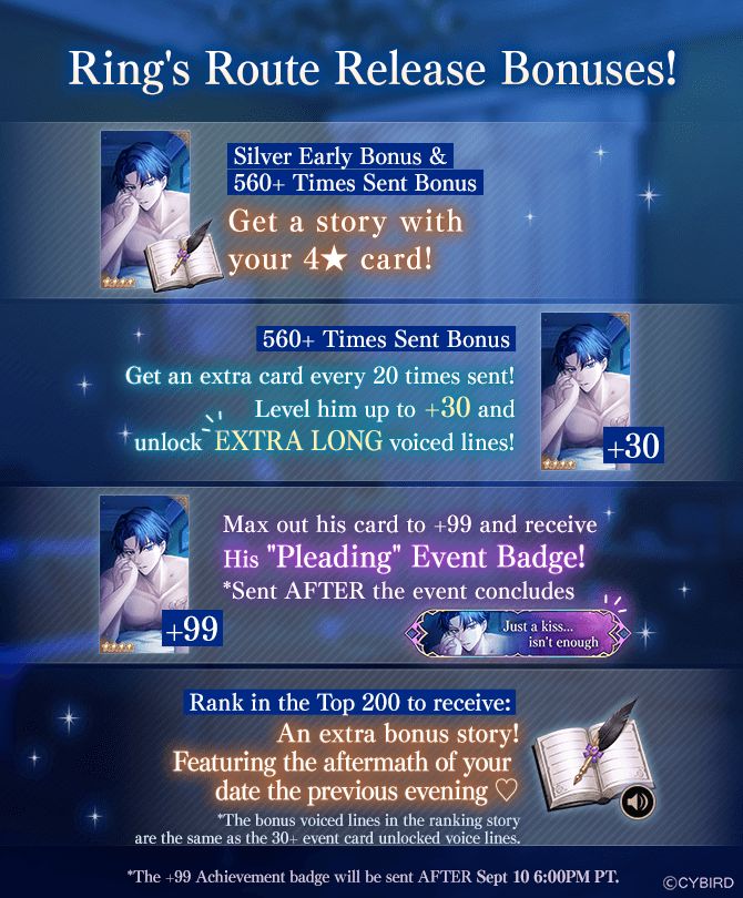 ikevil_en's tweet photo. ⚔️Now: My Darling's Pleading CE⚔️ 

Ring's route release event starts now with 3x Story Lucky Time!

Collect all the stories and earn lots of bonus items!

#otome https://t.co/LpkvFFSe1O