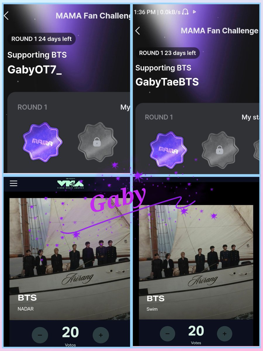 Gaby_OT7's tweet photo. Algunos de mis votos en  #FANNSTAR
#VMA #BTS 💜 https://t.co/PVlosjY3hN
