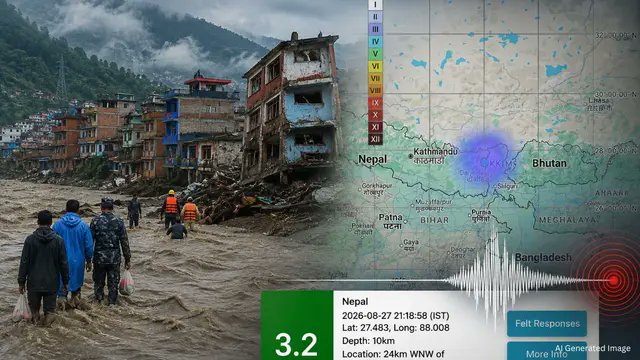 RNtvIndia's tweet photo. नेपाल में गुरुवार रात 3.2 तीव्रता का भूकंप।

तिब्बत में नई बैरियर झील बनी, टूटी तो भोटेकोशी-त्रिशूली में अचानक बाढ़ का खतरा। बाढ़ से अब तक 389 मौतें, ~1500 लापता (290 भारतीय)  84 भारतीय सुरक्षित।

#NepalFlood #Nepalgovernment https://t.co/kz7NI9nfiH