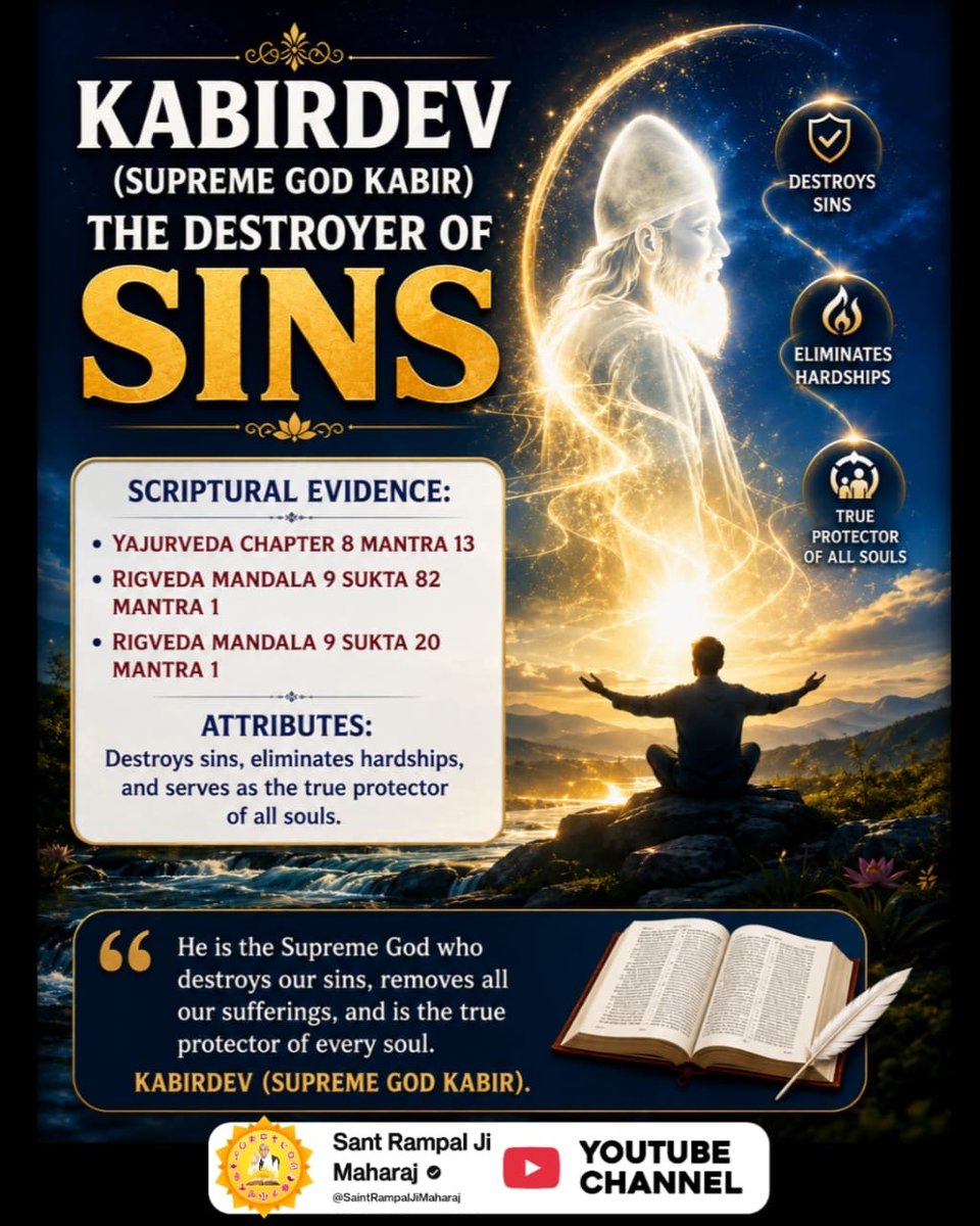 Mehak95058915's tweet photo. #जीवन_रक्षक_पूर्ण_परमात्मा
KABIRDEV
(SUPREME GOD KABIR)
THE DESTROYER OF SINS
He is the Supreme God who destroys our sins, removes all our sufferings, and is the true protector of every soul.
Kabir is God https://t.co/ca3XhZuY7X