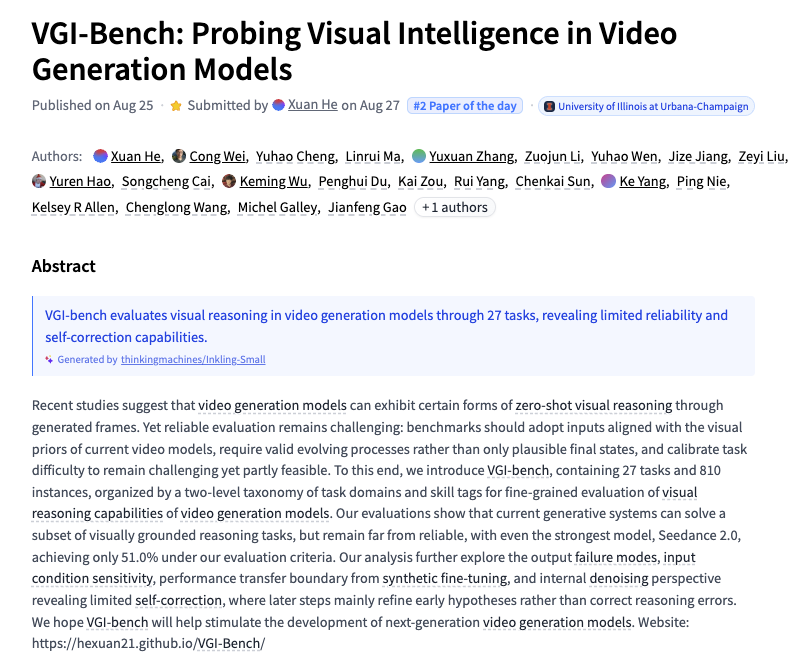 VGI-Bench

Probing Visual Intelligence in Video Generation Models

paper: https://t.co/nHII38Xnr2