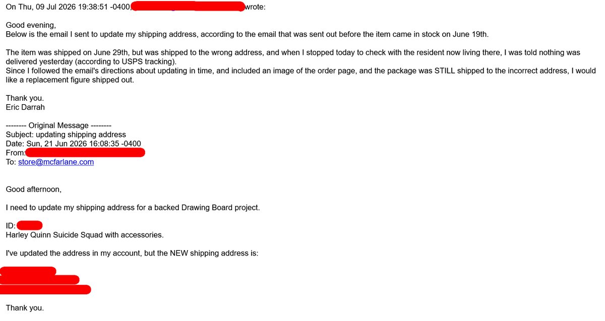 SalemCrow's tweet photo. Hey @Todd_McFarlane , how can the customer service at your online toy store, #McFarlaneToysStore spend almost 2 months giving a paying customer the run around with a missing order? This is complete bullshit, plain and simple.
#shitcustomerservice #wegotyourmoney https://t.co/dOjmNLR5AE
