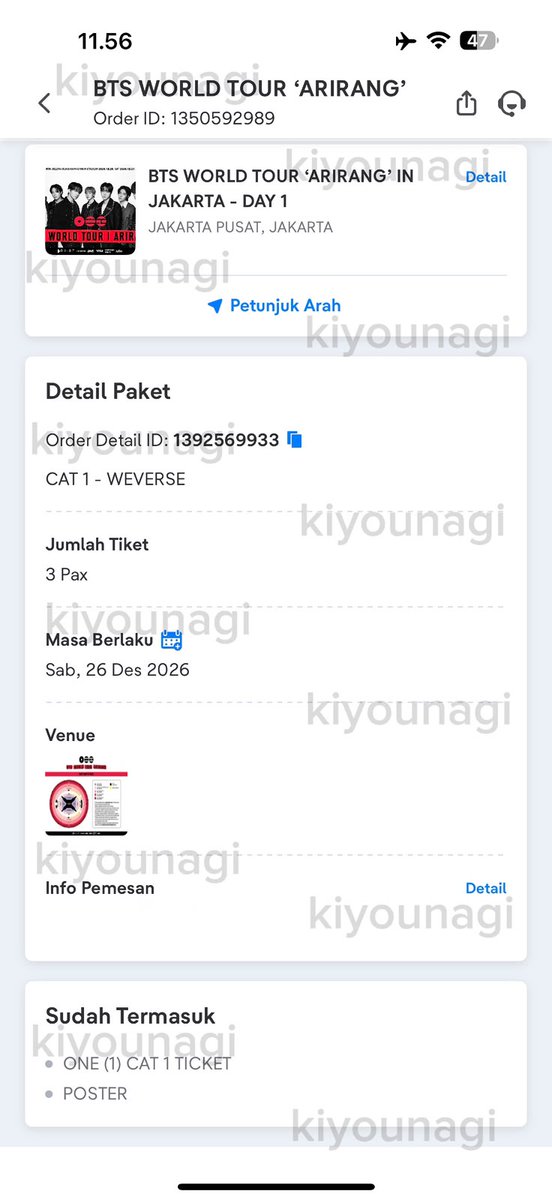 kiyounagi's tweet photo. wts / want to sell  bts arirang in jkt weverse presale cat 1 day 1 – 1 tix  
trusted, no scam!  
wajib dp dan bisa pelunasan di venue. bisa cod dom bdg 

4.1jt nett (add fee untuk jastip dan membership). dijual karena karena aku udah upgrade section dan nonton day 2. https://t.co/giSxNm4z64