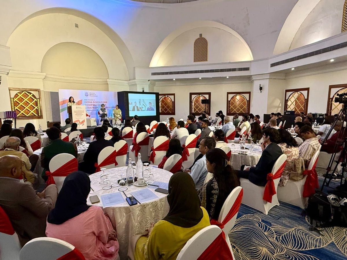 indfoundation's tweet photo. Dr Shristi Pukhrem, Director, Act East Centre, India Foundation spoke at the Panel Discussion themed “India-Singapore Comprehensive Strategic Partnership: Progress, Priorities and Prospects” on 27 August 2026 organised by Chintan Research Foundation (CRF). https://t.co/BMOxfaWnof