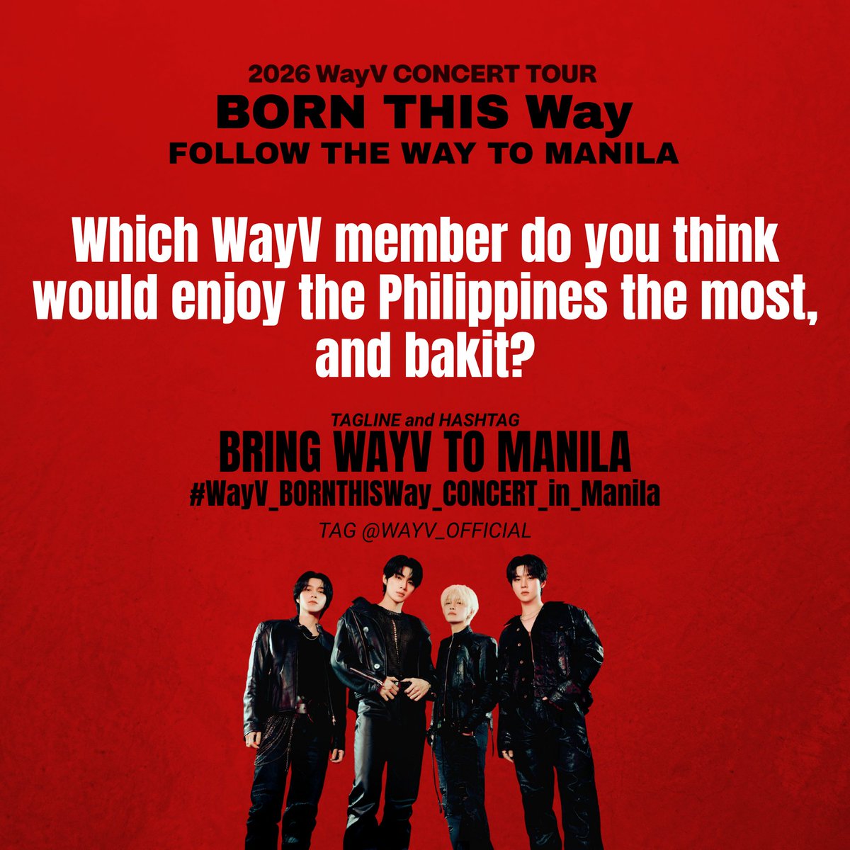 WeizenniesPH's tweet photo. WAYV PH ASKS: Which WayV member do you think would enjoy the Philippines the most, and bakit?

Reply with your answer using:
BRING WAYV TO MANILA
#WayV_BORNTHISWay_CONCERT_in_Manila
Tag @WayV_official https://t.co/etj5bSZOLQ
