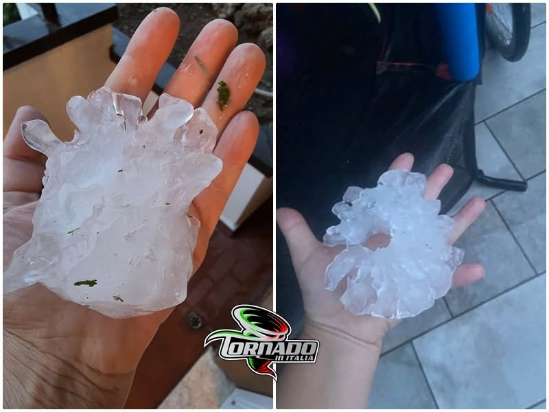 Alpenweerman's tweet photo. Zware onweersbuien met schadelijk hagel hebben gisteren opnieuw Frankrijk en vanmorgen N-Italie huisgehouden. Eenh onweersbui #supercel met hagelstenen met eendiameter tussen de 10 en 15 cm trof vanmorgen de regio tussen Brescia en Travagliato (1). En het is nog niet voorbij! Een kortgolvige hoogtetrog zal naar verwachting van Frankrijk naar Noord-Italië trekken gevolgd door een koufront. Het hele gebied zal te maken krijgen met sterke verticale windschering (en gemiddelde windschering tussen 20 en 35 m/s op een hoogte van 0-6 km wat sterke supercellen en/of boogvormige echo's kan ondersteunen.
De situatie begint met ochtendbuien boven Zuidoost-Frankrijk en de regio van de Jura tot over NW-Zwitserland. In de loop vd dag zich dan verder verspreidend naar Zuid-Duitsland en mogelijk verder naar West-Tsjechië. Hier en speciaal in N-Italie dus opnieuw gevaar op destructieve windstoten en grote (zware) hagelbuien.