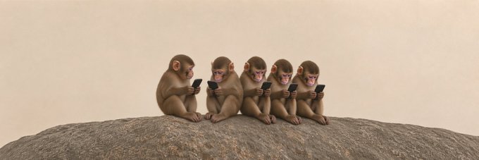 Somnicko's tweet photo. So solana:CTPoyCwkjMvoJwU4xvZZqoD8tiYk6yDchySiN5gGpump is at 25M with no real derives 

The narrative behind it is that trading is becoming social and everyone is calling it out creating this sheep/herd narrative 

"monkey see, monkey do" is a saying that comes from 1900 and it literally means to imitate and copy what other's do. 

https://t.co/cEDACu0xwx

we don't think for ourselves

monkey see, monkey do

This is the new herd/sheep narrative coin
