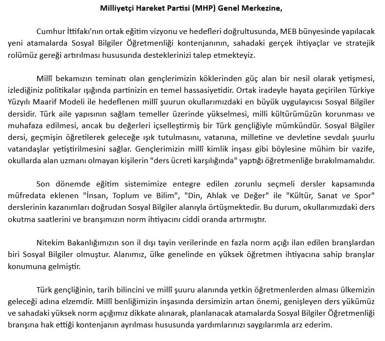clkca_esra's tweet photo. @MHP_Bilgi Sosyal Bilgiler öğretmenlerinin yapılacak atamalar öncesi talebidir, ilgili birimlerinize aktarılarak atama dilekçemizin Eğitim kurullarınız tarafından dikkate alınmasını arz ederiz. https://t.co/wXNeqlkljy