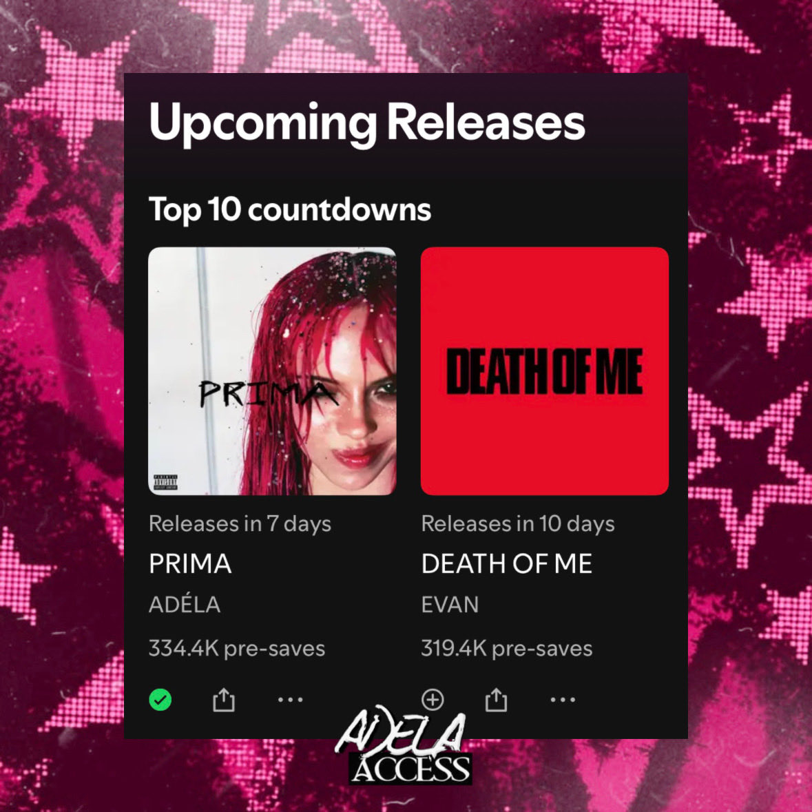 AdelaAccess's tweet photo. 🚨 ADÉLA’s “PRIMA” is currently the #1 most pre-saved album on Spotify.

— It is 1 week away from release. https://t.co/yti3HU5E2f