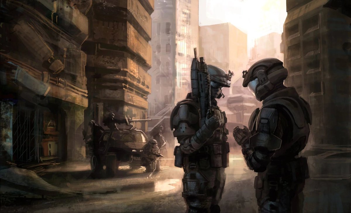 TheRealQuenny's tweet photo. I think Halo 3: ODST had the perfect amount of grit for a Halo game.

(concept/promotional art by Isaac Hannaford) https://t.co/6cdDdqACT8