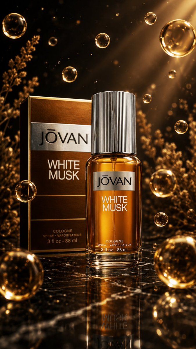 AI_with_Lyra's tweet photo. JOVAN White Musk luxury in every drop

Prompt:

Create a premium ultra-photorealistic live-action luxury fragrance commercial, approximately 10 seconds, vertical 9:16 aspect ratio, designed with high-end cinematic product advertising aesthetics.

SCENE & PRODUCT: A JOVAN WHITE MUSK fragrance bottle stands upright on a glossy black marble surface, with its matching retail box positioned behind it. The transparent bottle contains amber-colored perfume and features a silver metallic ribbed cap with a clean white label. The composition feels elegant, luxurious, sophisticated, and premium.

PRODUCT LOCK — CRITICAL: Preserve the exact original JOVAN WHITE MUSK bottle and packaging design. Keep the logo, WHITE MUSK text, typography, label layout, bottle proportions, amber liquid, silver ribbed cap, colors, packaging, and branding exactly as shown. No redesign, distortion, missing text, or altered logos.

OPENING SHOT: Begin with a cinematic close-to-medium hero shot of the bottle and box on reflective black marble. The background is dark and softly blurred, featuring subtle botanical elements, warm golden bokeh, atmospheric particles, and gentle light rays.

CAMERA MOVEMENT: Use a slow cinematic push-in with shallow depth of field, keeping the product and label sharply focused. Transition smoothly into an extreme macro shot of the atomizer.

ACTION: The atomizer is pressed and releases a fine perfume mist in slow motion. Capture the tiny droplets with warm backlighting and realistic detail.

TRANSITION: As the mist spreads, smoothly transition back to the full product shot. Glowing golden perfume bubbles begin floating naturally around the bottle with realistic reflections and refraction.

LIGHTING: Use warm golden rim lighting, soft studio illumination, realistic highlights on the glass and metallic cap, deep cinematic shadows, subtle volumetric rays, and elegant reflections on the marble.

CAMERA & OPTICS: High-end cinema camera, macro product photography, 85mm/100mm macro lens look, shallow depth of field, smooth focus pulls, natural bokeh, realistic motion blur, HDR, and detailed glass and liquid textures.

FINAL SHOT: End with a centered hero shot of the JOVAN WHITE MUSK bottle surrounded by golden bubbles and subtle atmospheric particles. Hold on the product with a luxurious cinematic finish.

VISUAL QUALITY & MOOD: Ultra-photorealistic luxury advertising, physically accurate glass and liquid, realistic perfume mist, premium cinematic color grading, smooth motion, crisp details, elegant, sensual, mysterious, sophisticated, and high-end.