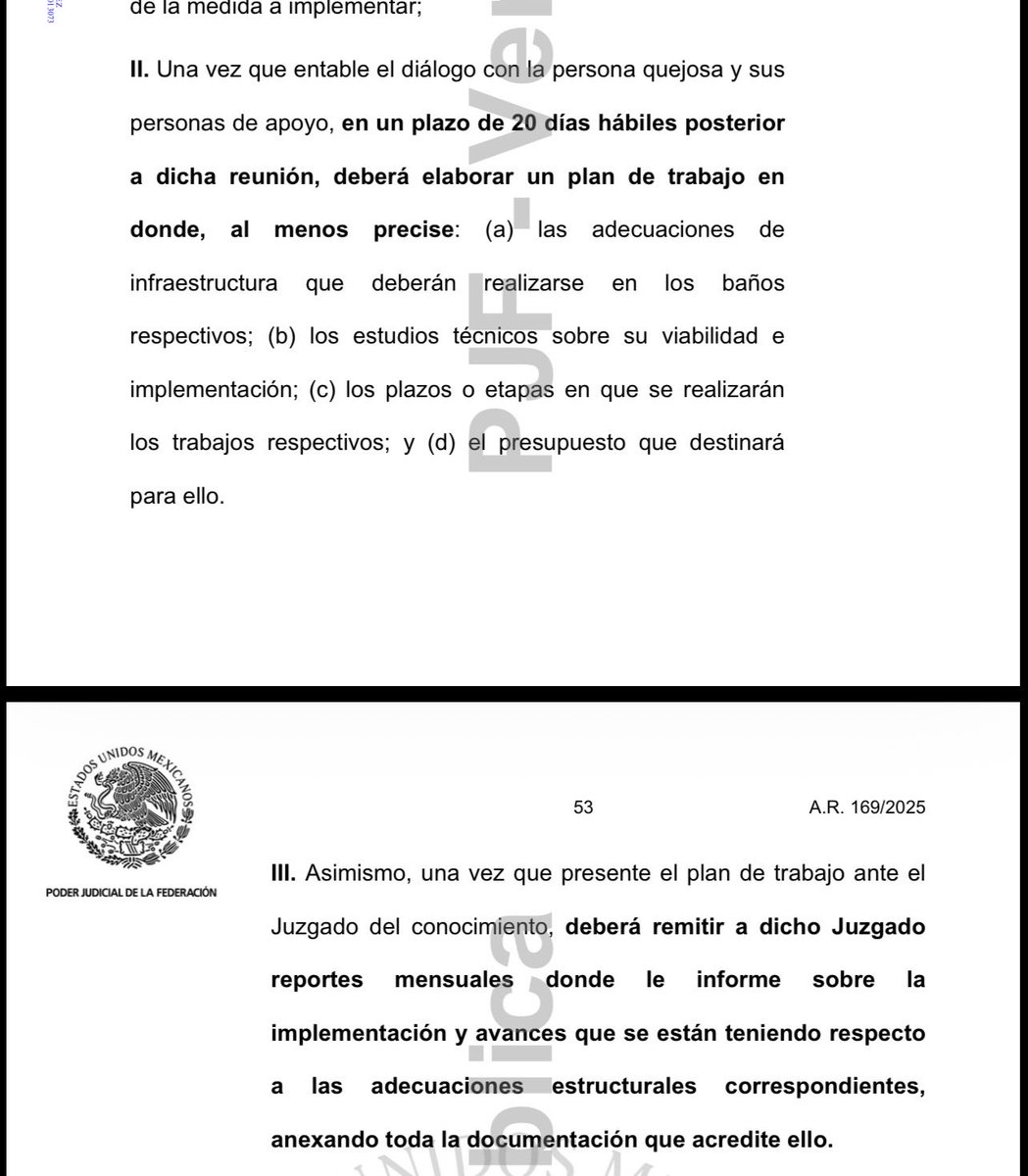 lic_antoniocd's tweet photo. Nadie quiere privar a los menores de las cosas que necesiten, pero veo un problema y es lo de las medidas. 

Dice que no es desproporcionado, pero parte de la omisión de la responsable de manifestar y probar si es o no así. La carga de probar la desproporción era del aeropuerto (párr. 77, inciso g) y el aeropuerto no dijo nada (párr. 105). Hasta ahí todo bien. El problema es que el tribunal dice que la medida “no representaría cargas indebidas” (párr. 108) y que las camillas no serían gravosas atendiendo al presupuesto del aeropuerto (párr. 109).

Y luego viene la contradicción en los efectos. El plan de trabajo debe incluir “los estudios técnicos sobre su viabilidad e implementación” (párr. 115, inciso b) y “el presupuesto que destinará para ello” (párr. 115, inciso d). 

Si todavía hay que checar la viabilidad y calcular el presupuesto, entonces el tribunal no los conocía cuando dijo que la medida no era gravosa. A ojo de buen cubero pues.

Celebro que se “haga justicia” para las infancias siempre. Pero como que si hay que checar primero eso. No vaya a ser que se replique en casos en perjuicio de la gente, ya ven que está de moda en PS2.