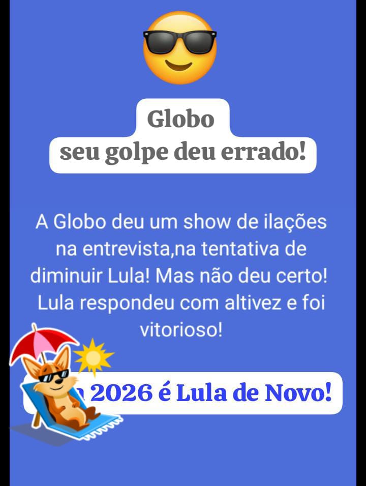 ZATANGOIES's tweet photo. @RogerioCorreia_ #Lula vitorioso! #2026 é Lula de Novo!

#A Globo não conseguiu com ilações da nova lavajato2 dobrar Lula!

#Estamos vacinados dessa falsa imprensa que impera no Brasil! https://t.co/YUo3e9zU4Y