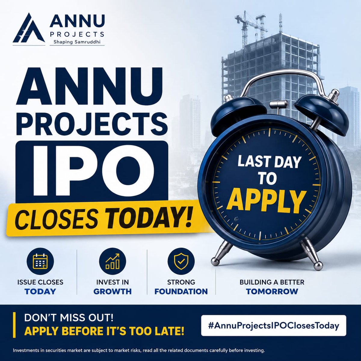 renuljgd's tweet photo. The wait is almost over as Annu Projects IPO closes today.
The final session is drawing attention from market participants.
#AnnuProjectsIPOClosesToday
https://t.co/ucV1vHOmoW