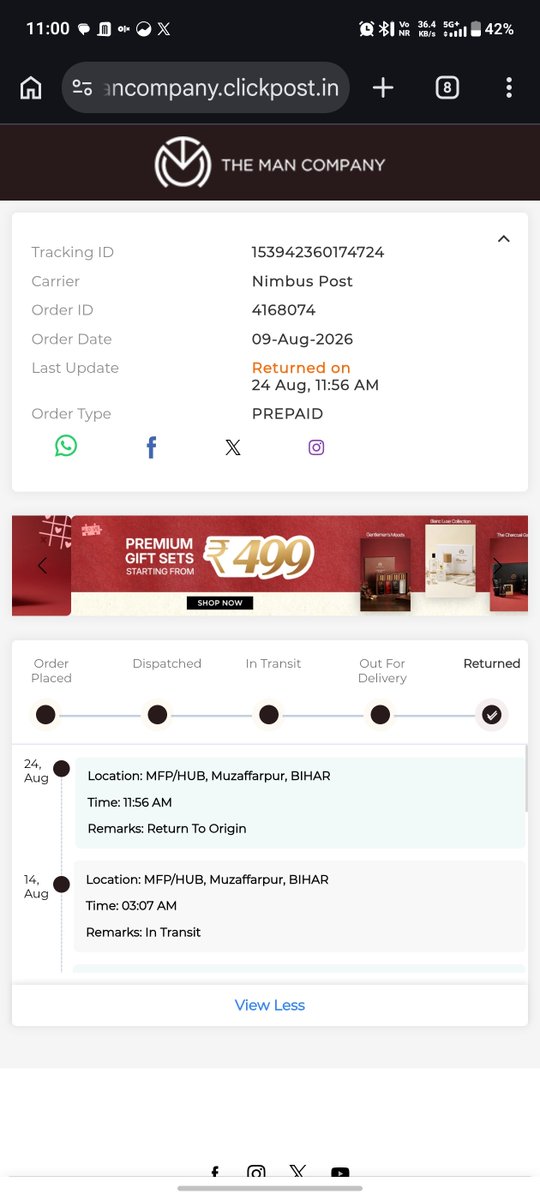 MDKAMAR's tweet photo. @themancompany 
You guyz doing fraud i ordered the perfume on 9th august and i call them to deliver on time but they are not delevering my product and now it was returned by courier. I just prepaid it. Now i call but they are not respond. Return my Money.
Order Id-4168074 https://t.co/GCVgdFjbnC