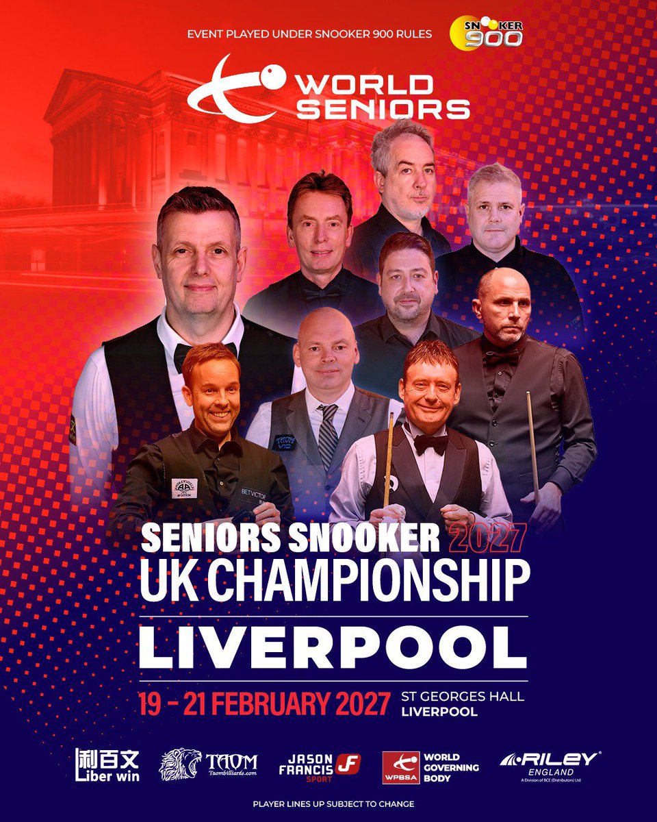 WorldSeniors's tweet photo. SNOOKER BACK IN LIVERPOOL - TICKETS GO ON SALE TONIGHT AT 7PM! 19-21ST February from the beautiful St George's Hall Liverpool Tickets link here - its live from 7pm https://t.co/eFBWigWEKx @jimmywhite147 @kendoherty1997 @Stuart__Bingham @TheCaptain147 @joegentlemanjoe https://t.co/aJvzCFaXCT