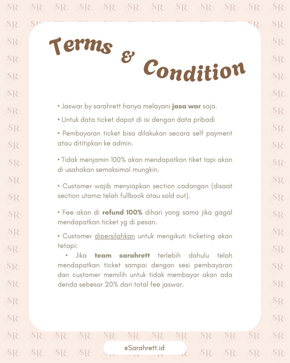 sarahrettid's tweet photo. OPEN JASWAR / JASA WAR TICKET

Tomorrow X Together Steal The Wind in Jakarta

🤎 Fee start 200k - 350k.
🤎 Data/akun pribadi
🤎 Self payment
🤎 Fee after secured ticks
🤎 Full refund 100%

💌Dm/link bio untuk info selanjutnya

t. jaswar jasa war txt back to jakarta steal the wind https://t.co/qCj54ek64E