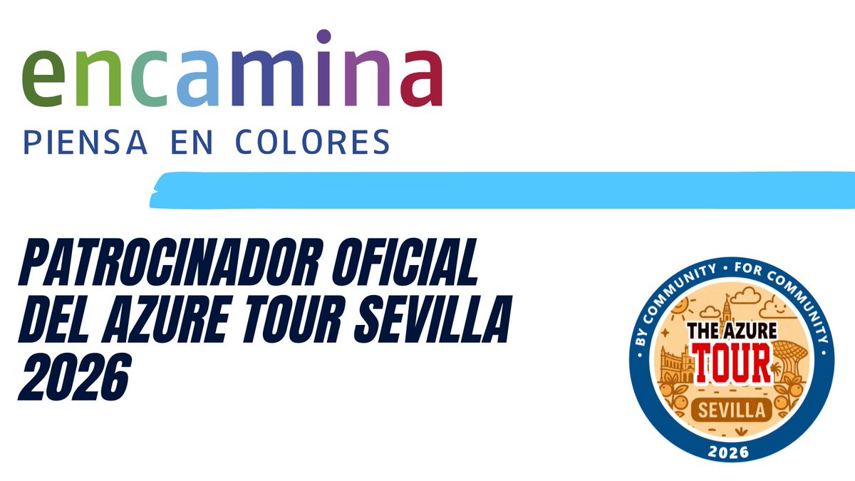 GlobalAzureES's tweet photo. 🤩 Gracias a @encamina por patrocinar la Azure Tour Sevilla 2026. El actual Microsoft Partner of the Year es una consultora que piensa en colores y se especializa en IA, Azure y Microsoft 365, con un ADN 🧬 de comunidad técnica muy presente🙌
#AzureTourSevilla #MicrosoftPartner https://t.co/VHBoxkivHb