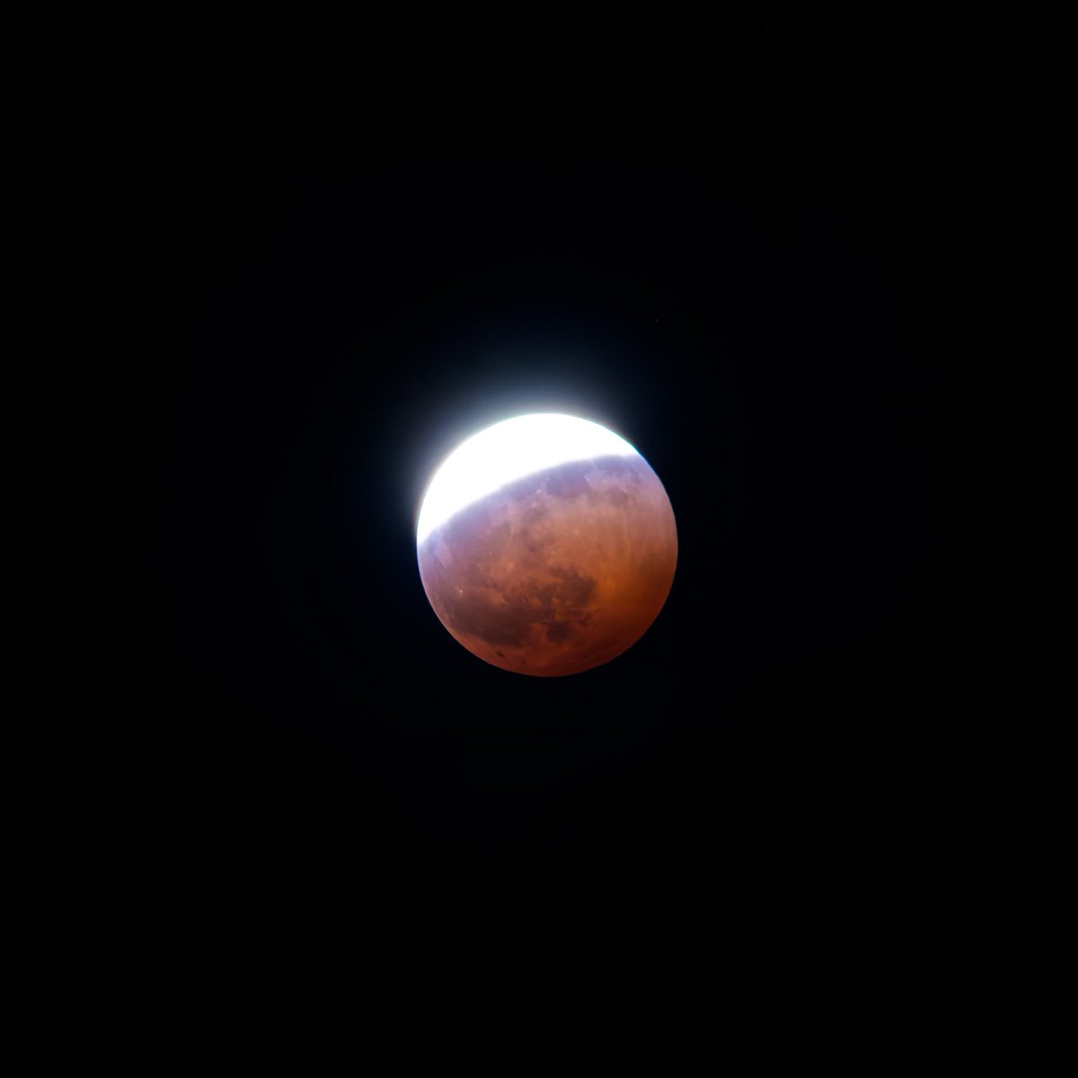 CarsickKimi31's tweet photo. Mi foto favorita del eclipse: la sección que no es tapada por la Tierra, la franja de la capa de ozono y la zona oculta por el planeta 🚬 

#Eclipse #EclipseLunar https://t.co/PebEywyq7p