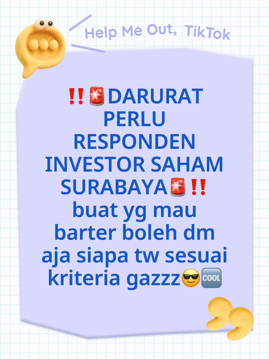 NicolineAn20307's tweet photo. huhu msh kurang 200 responden 💰investor Gen Z Surabaya💸 boleh tolong bantuin mahasiswa akhir ini lulus gak yh?? 🥲🙏

🔗 https://t.co/QILUsKXkKX

#InvestasiSaham #Investor #InvestorSurabaya #InvestorGenZ #Skripsi #Kuisioner #MahasiswaAkhir #ButuhResponden #BantuSayaLulus https://t.co/SvJMrOgiyN