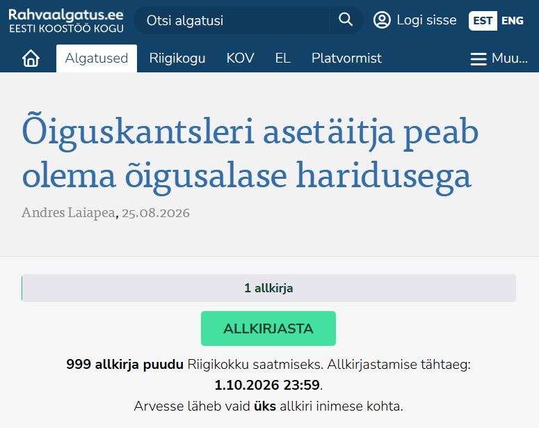 laiapea's tweet photo. Rahvaalgatus: õiguskantsleri asetäitja peab olema õigusalase haridusega. Loe: https://t.co/rH8p6TasKR #eesti #poliitika #õiguskantsler https://t.co/kLH2FvMAsd
