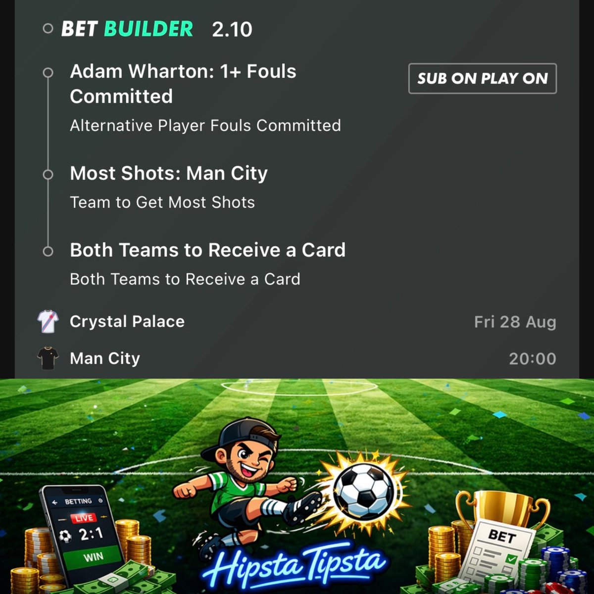 TheHipstaTipsta's tweet photo. 🎯 ⚽️ FRIDAY TIPS ⚽️ 🎯 

- Euro Acca (FREE Telegram exclusive)🔥 
- Crystal Palace v Man City Bet Builder 👊 
- Darts Euro Tour Double 😎

Make sure to join the FREE Telegram group for more 😎 👇

https://t.co/5DLrF2ETAV https://t.co/HDAbuWQnCv