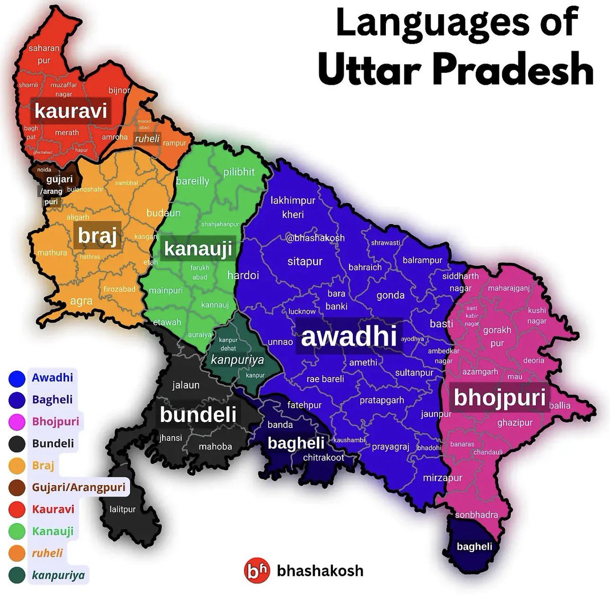 sanket's tweet photo. Yes. They are languages. And look at the size and spread of Awadhi speakers. This is the reality. It’s time the language is recognised as one. I would count Kanpuriya also as Awadhi only. https://t.co/CGTUdVNpHE