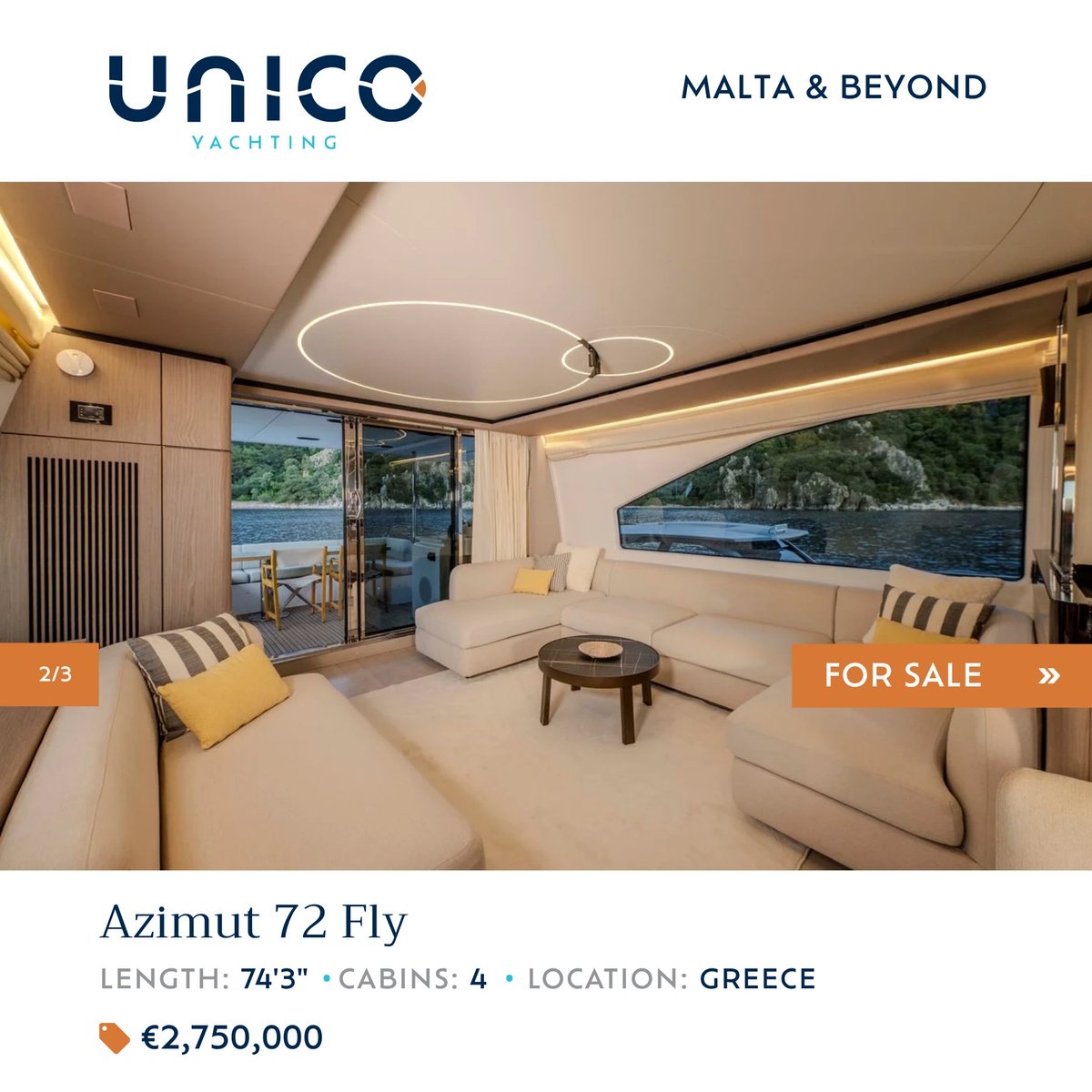 UNICOYachting's tweet photo. 🛥️ 2022 Azimut Yachts 72 Fly | Exceptional Flybridge Living | VAT Not paid

📍 Location: Mandraki, South Aegean, Greece
💶 Available now: €2,750,000

🔗 View the full listing: https://t.co/UCPzI9ahZm

#UNICOYachting #AzimutYachts https://t.co/2x8oulyLet