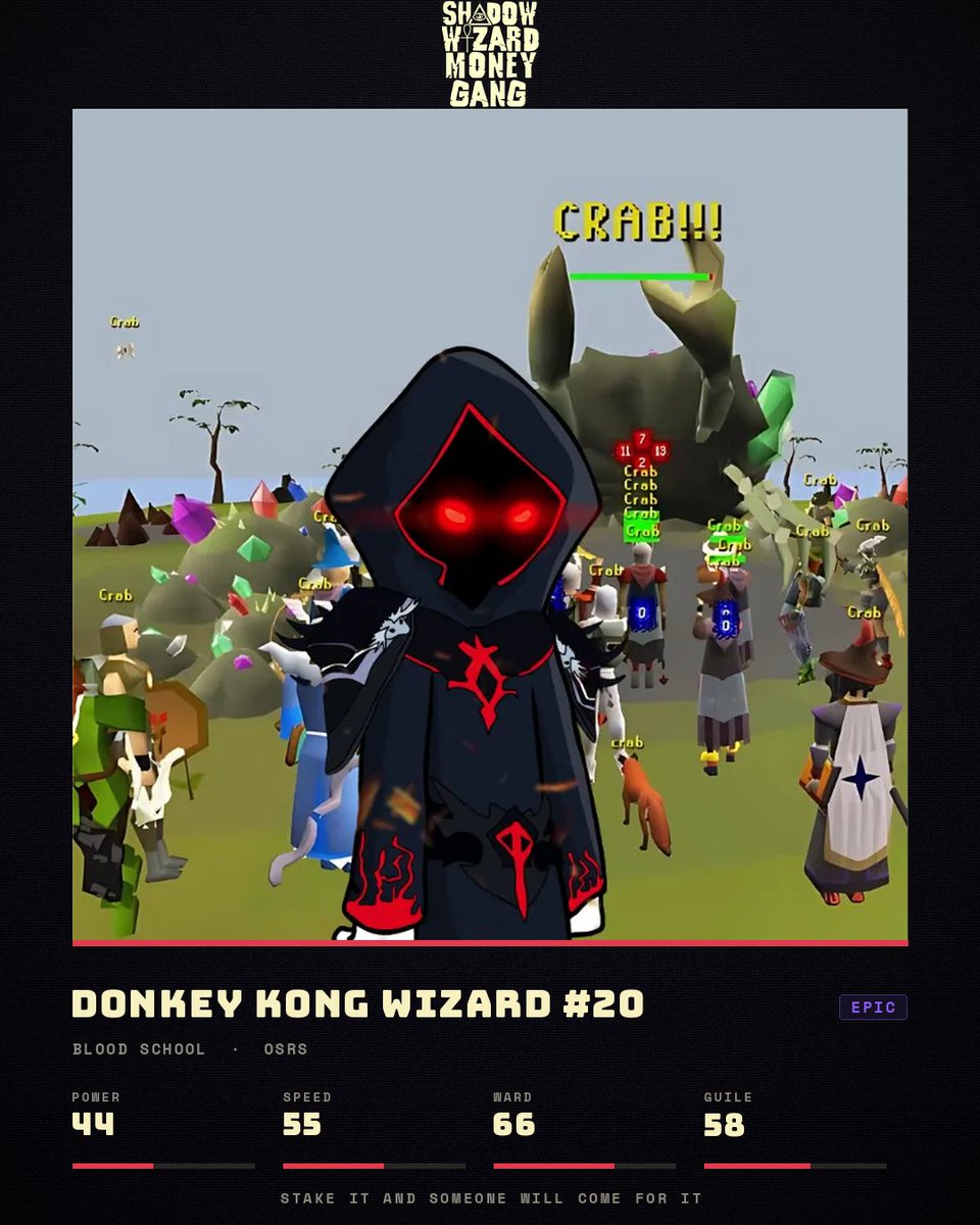 SWMGnft's tweet photo. Whos excited for the launch of ethereum:0x090185f2135308bad17527004364ebcc2d37e5f6?

You'll be able to upgrade your wizards and grow them stronger to help increase your odds in the duel arena!

This will be one of many expansions in the shadow wizard money gang realm, things are just getting started.

Expected to see ethereum:0x090185f2135308bad17527004364ebcc2d37e5f6 on @ponsdotfamily tomorrow.

DO NOT BUY SCAMS, WE WILL LINK THE OFFICIAL CA HERE.