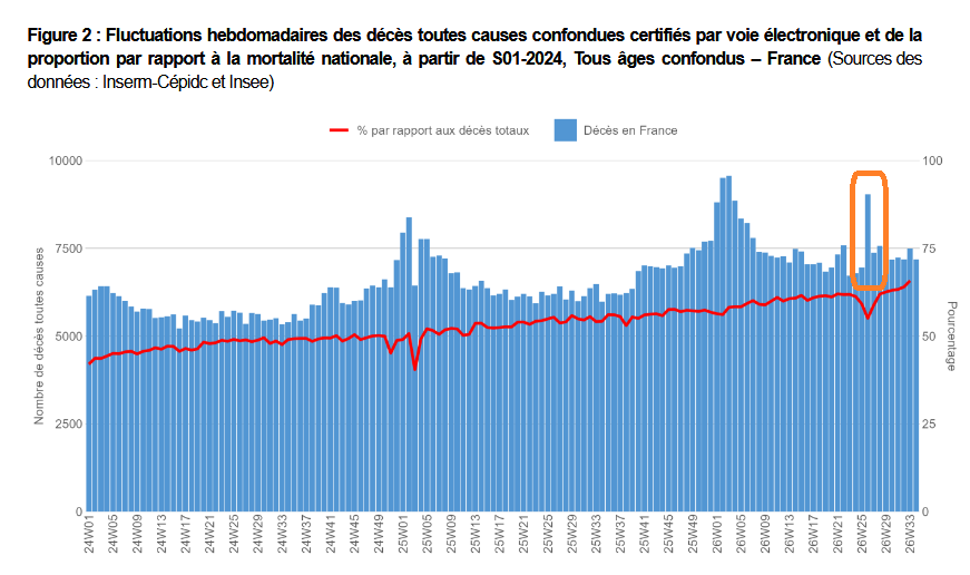 nicolasberrod's tweet photo. 🥵🪦 La #canicule de fin juin a vraiment été hors-norme et historique, y compris s'agissant de la #mortalité avec un énorme pic de décès.

Les semaines d'après, toujours souvent caniculaires, ce nombre hebdomadaire de décès est resté plus proche des valeurs pré-estivales.

1/3