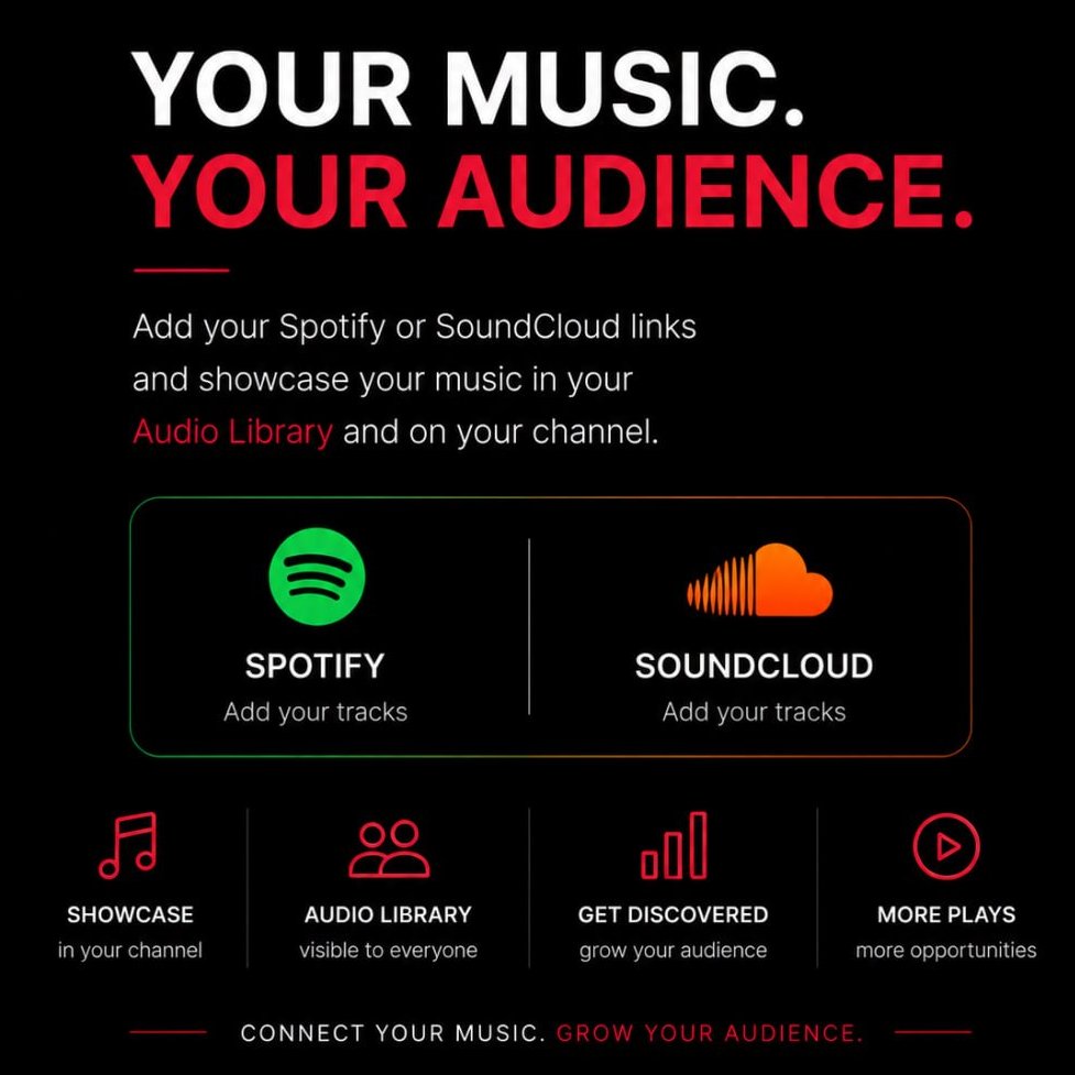 ultrax_live's tweet photo. 🎵 Your Music. Your Audience. 🚀
Connect your Spotify and SoundCloud tracks to https://t.co/MRBPvAplnr and showcase your music inside your own Audio Library. 🎧

🌐 https://t.co/MRBPvAplnr
#ULTRAX #MusicCreator #Spotify #SoundCloud #AudioLibrary https://t.co/IdMGKiuLXD