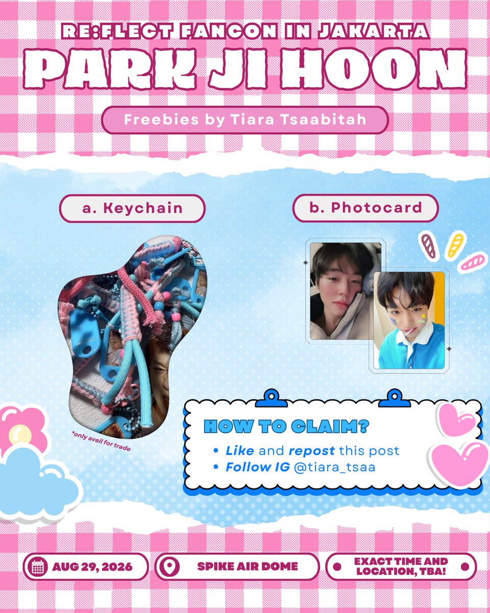 bobaluvra's tweet photo. 🩰PARK JIHOON RE:FLECT IN JKT FREEBIES BY @bobaluvra 🩰

How to get?
♡ Find me, say hi &amp; don't forget to smile
♡ Don't sell or throw away
♡ Kindly RT and like
♡ Keychain only for trade

#REFLECTinJakarta #ParkJihoon #박지훈 https://t.co/UJ8Ar8axdr