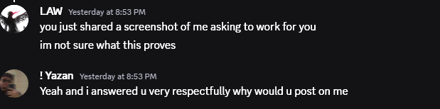 Law_0dly's tweet photo. @Legend_Tweaks @YazanAET respectfully idk what he was doing mentioning me lmao
also his post was done 2-3 weeks before i even dmed him to ask him to do a busniess deal and i wasnt the one even handling his exposing so its ironic https://t.co/k5kYr7CSp3