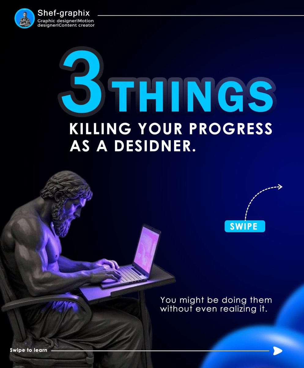 Shef_graphix's tweet photo. 3 things killing your progress as a designer. 🎨
You might be doing them without even realizing it.
Swipe through to find out ➡️
#GraphicDesign #DesignTips #CreativeDesign #shefgraphix https://t.co/yy585tCSAe