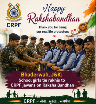 Dulharam14's tweet photo. #WATCH | Bhaderwah, J&amp;K: School girls tie rakhis to CRPF jawans on Raksha Bandhan.
Raksha Bandhan celebrates a bond that stands strong through every challenge. CRPF embodies that spirit, standing with citizens and serving India with unwavering commitment. 🇮🇳 #CRPF https://t.co/lBnLV53DS0